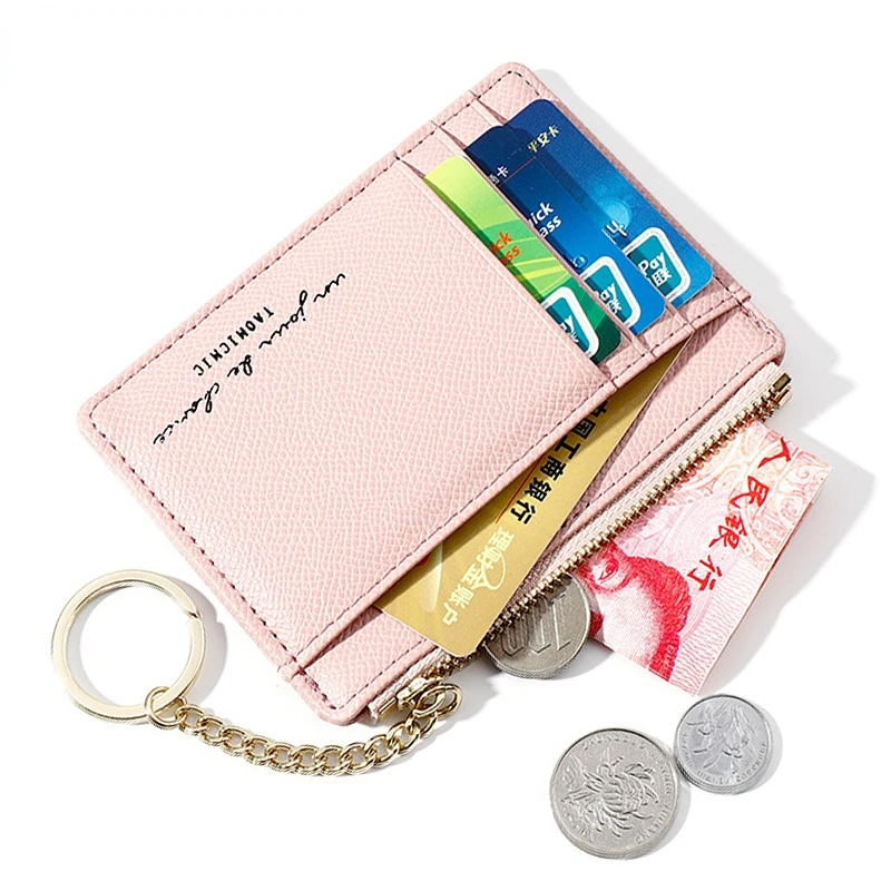 

Soft Leather Mini Women Card Holder Cute Credit ID Card Holders Zipper Slim Wallet Case Change Coin Purse Keychain Porte Carte