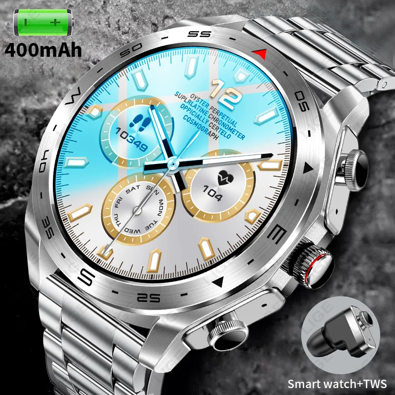 LIGE новые умные часы для мужчин TWS 2-в-1 Bluetooth-наушники HIFI HD музыкальный плеер