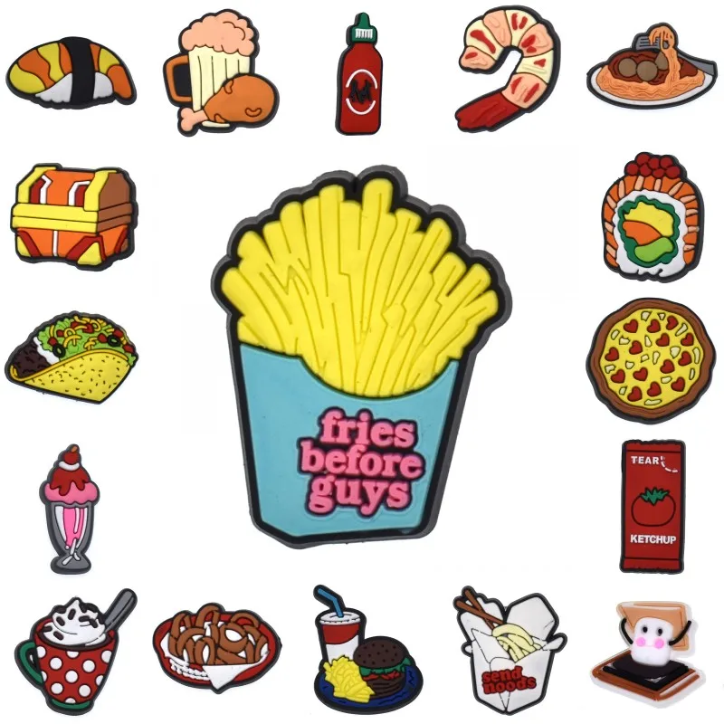 

Fashion Cheap Wholesale Kids Gifts 10 PCS Fast Food Chips Beer With Chicken Thighs Pizza Japanese Dish For Clogs Ornaments
