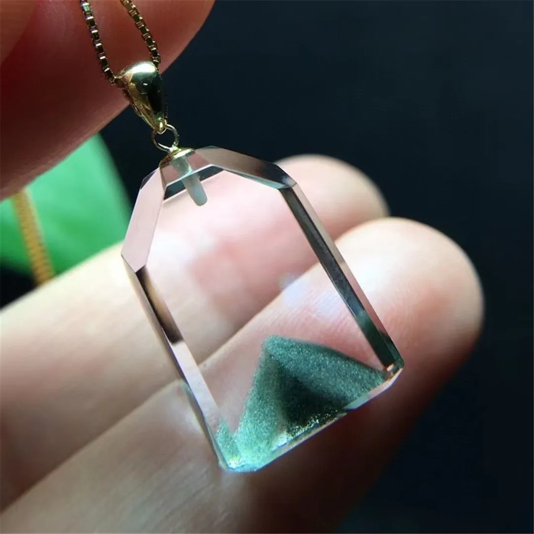 

Natural Green Phantom Quartz Pendant Jewelry 18K Gold For Women Lady Men Healing Wealth Gift Reiki Crystal 20x13x7mm Beads AAAAA