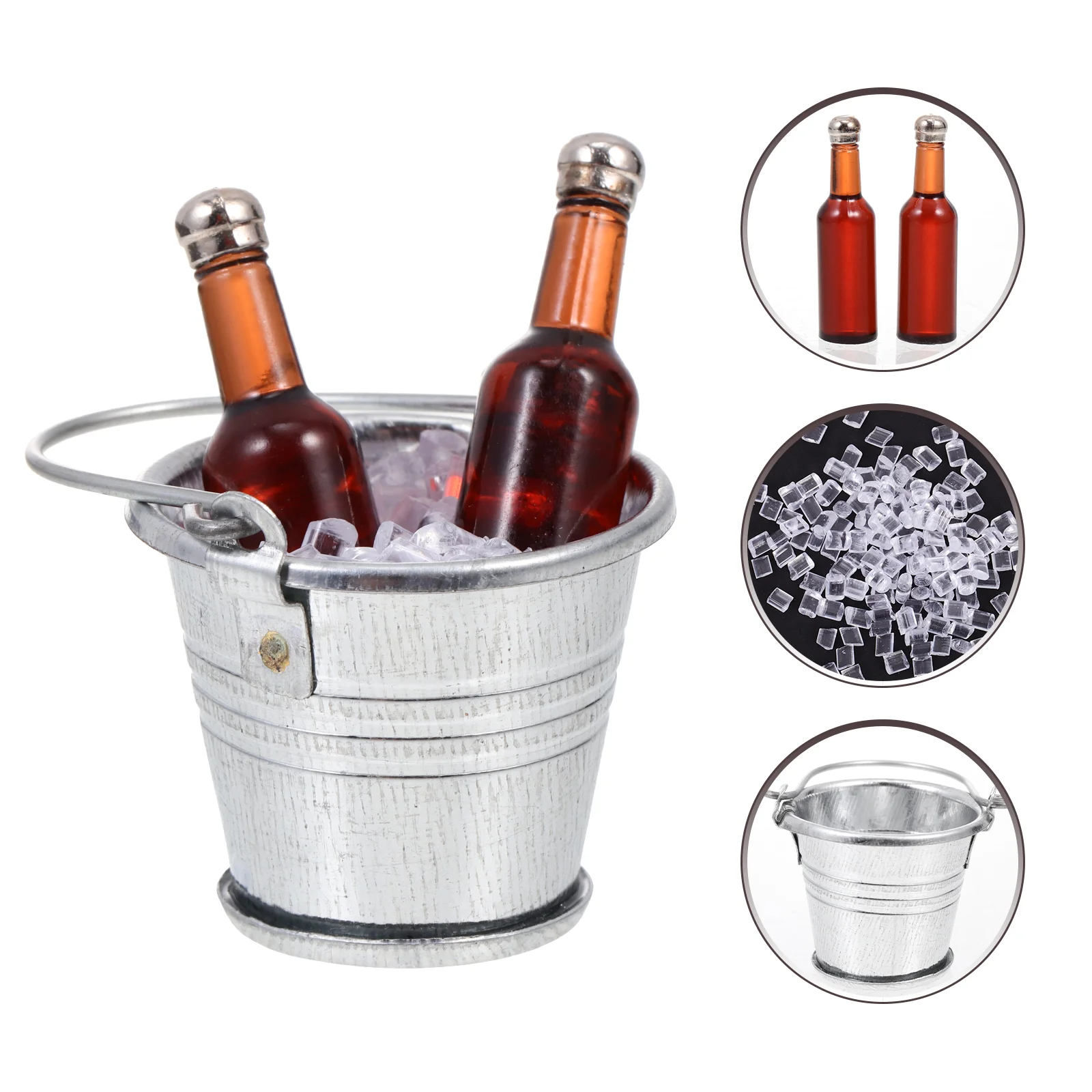 

House Beer House Ice Cube Bucket Small Metal Bucket Small Beer Bottle Miniature Bucket Pp Miniature Bar Set