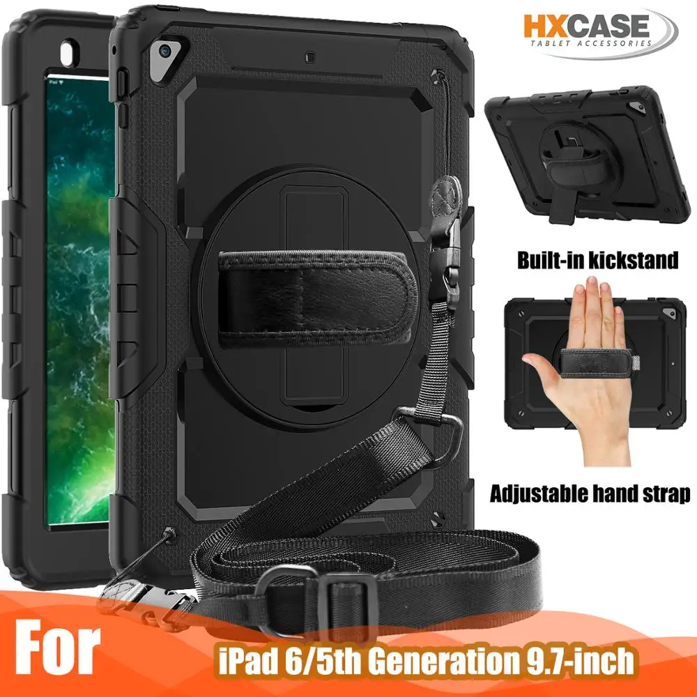 

HXCASE for iPad 2018 6th/ 2017 5th / 2016 Pro 9.7/iPad Air 2 Cover Tablet Case Pencil Holder Silicone Rotatable