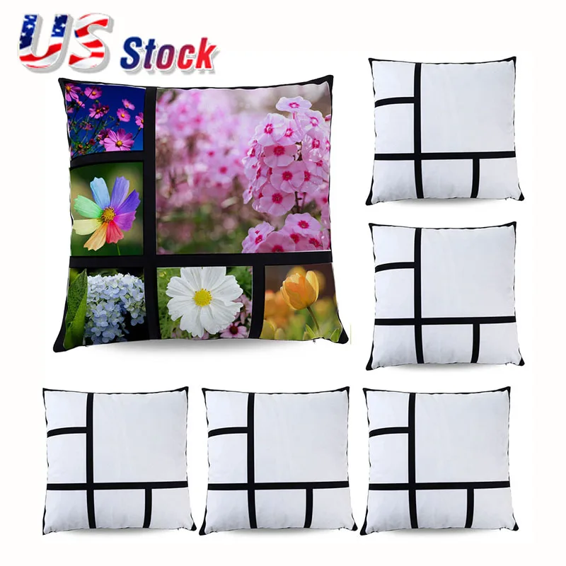 

10pcs 40×40cm Sublimation Blanks Polyester 6 Panel Photo Pillow Case Cushion Throw Pillow Covers Black Back Wholesale US Stock