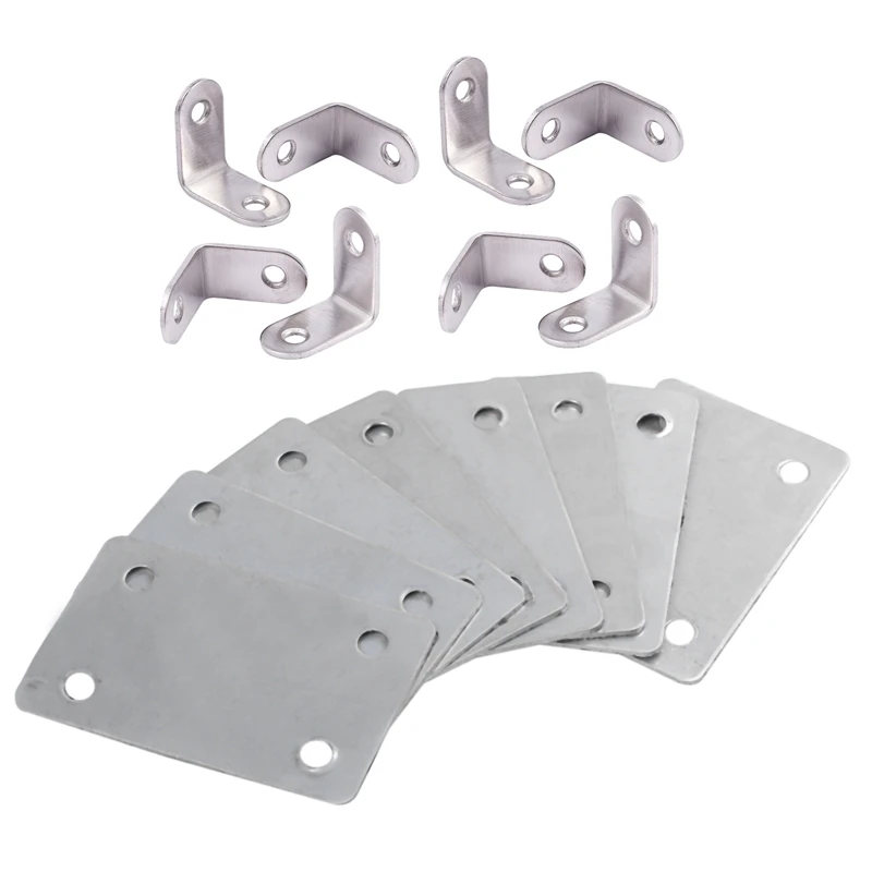 

10Pcs Screw Mounted Furniture 90 Degree Corner Bracket 30X30mm & 8 Pcs 60 X 38Mm Flat Repair Plate Joining Bracket