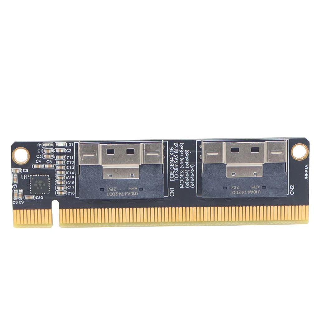 

PCIe 4.0 x16 Expansion Card Dual SlimSAS 8i SFF8654 Graphics Card Adapter Supports Splitting 4-port for NVME SSD