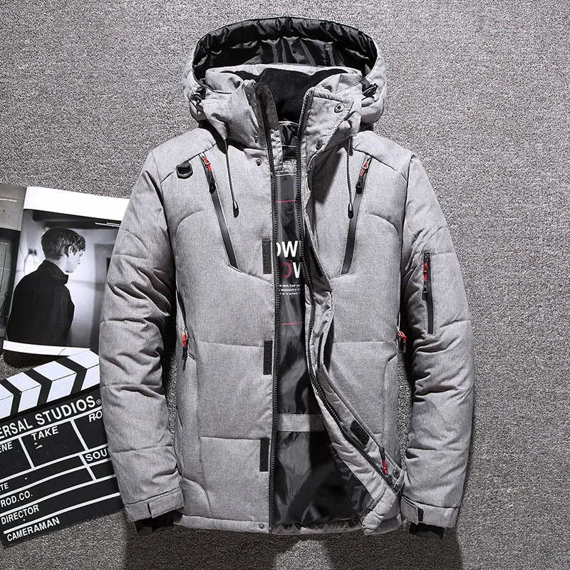 -20 Degree Winter Men's Clothing White Duck Down Jacket Thicken Warm Snow Coats Male Hooded Windbreaker Down Parkas Outerwear