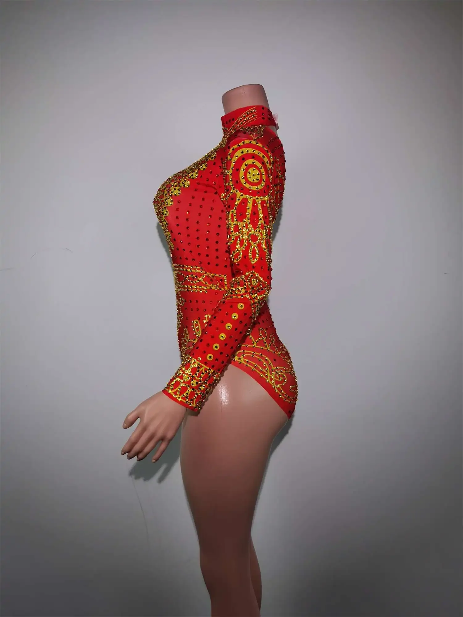 Блестящий женский красный комбинезон с кристаллами женская одежда для