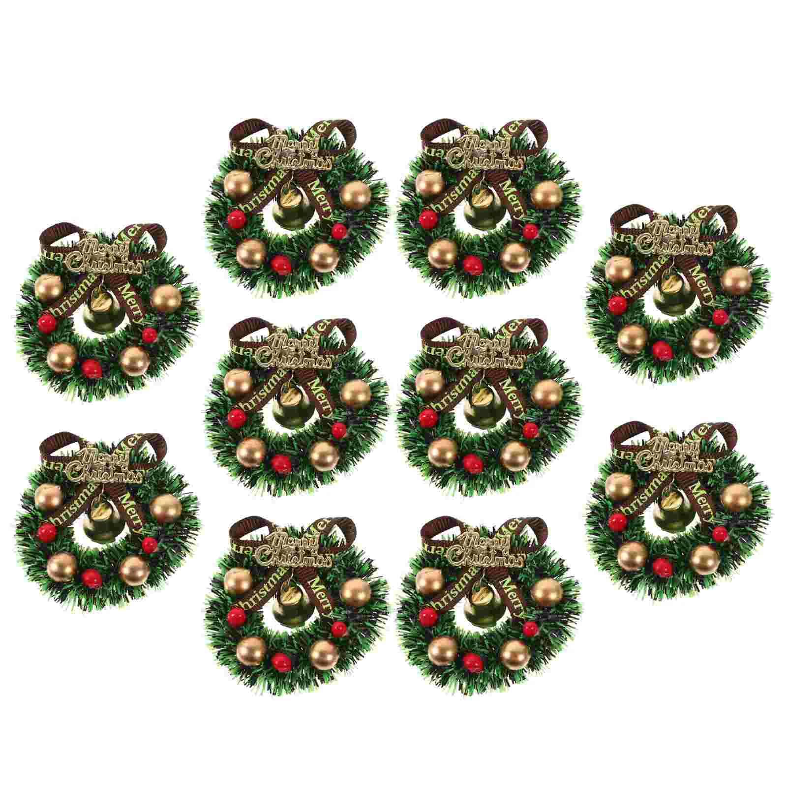 

10 Pcs Artificial Christmas Mini Wreath Toys Rings Plastic Simulated Garland