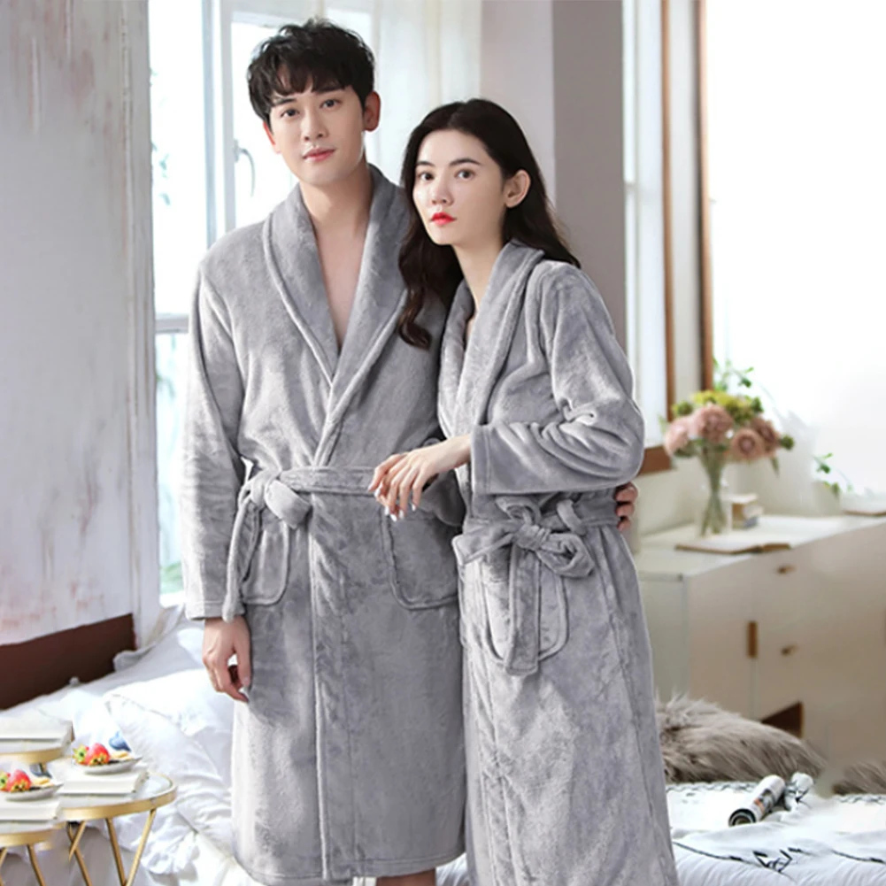 

Women Men Thermal Luxury Flannel Long Bath Robe Winter Sexy Grid Fur Bathrobe Warm Kimono Dressing Gown Bridesmaid Robes