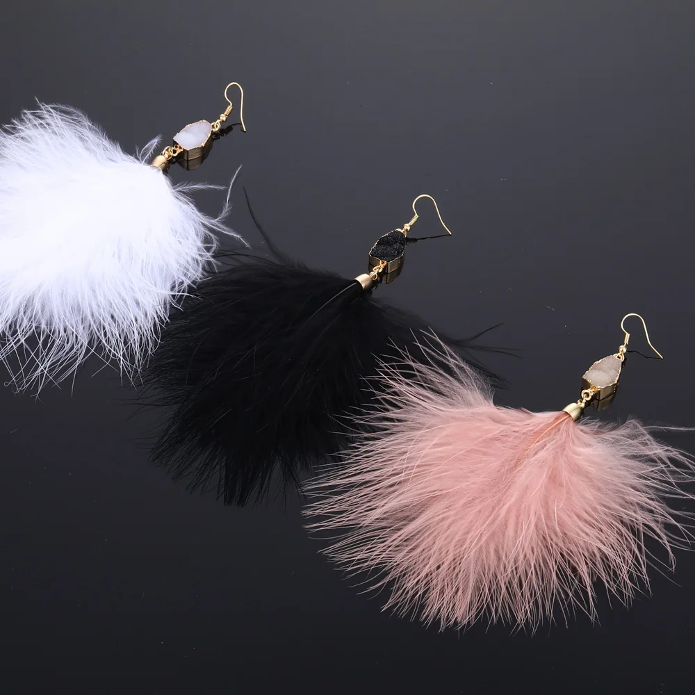 

2022 Fashion Earrings For Woman Exaggerated Feather Plush Earrings Luxury Temperament Earrings Boucle d'oreille Femme