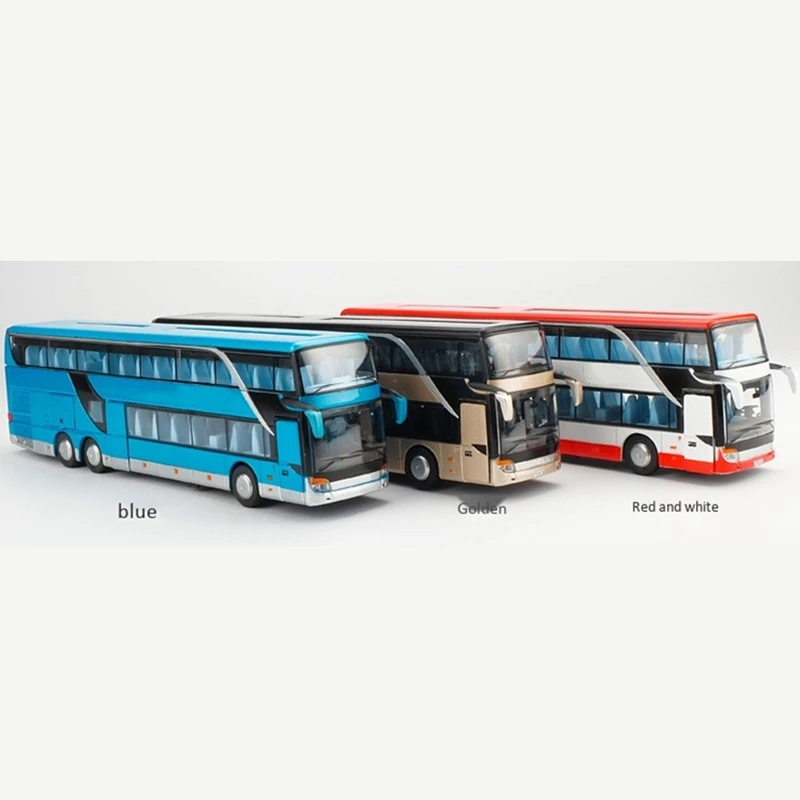 

1:32 High Simulation Double Sightseeing Bus Model Toy Children Birthday Gifts Cars Alloy Flashing Sound Vehicle Toys For Kids