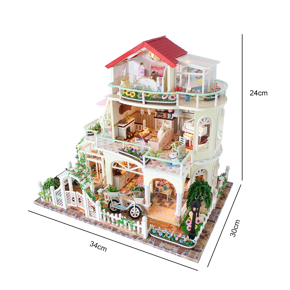 DIY Big Casa Wooden Doll House Miniature Building Kits Dollhouse With Furniture Light Toys for Children Girls Birthday Gifts images - 6