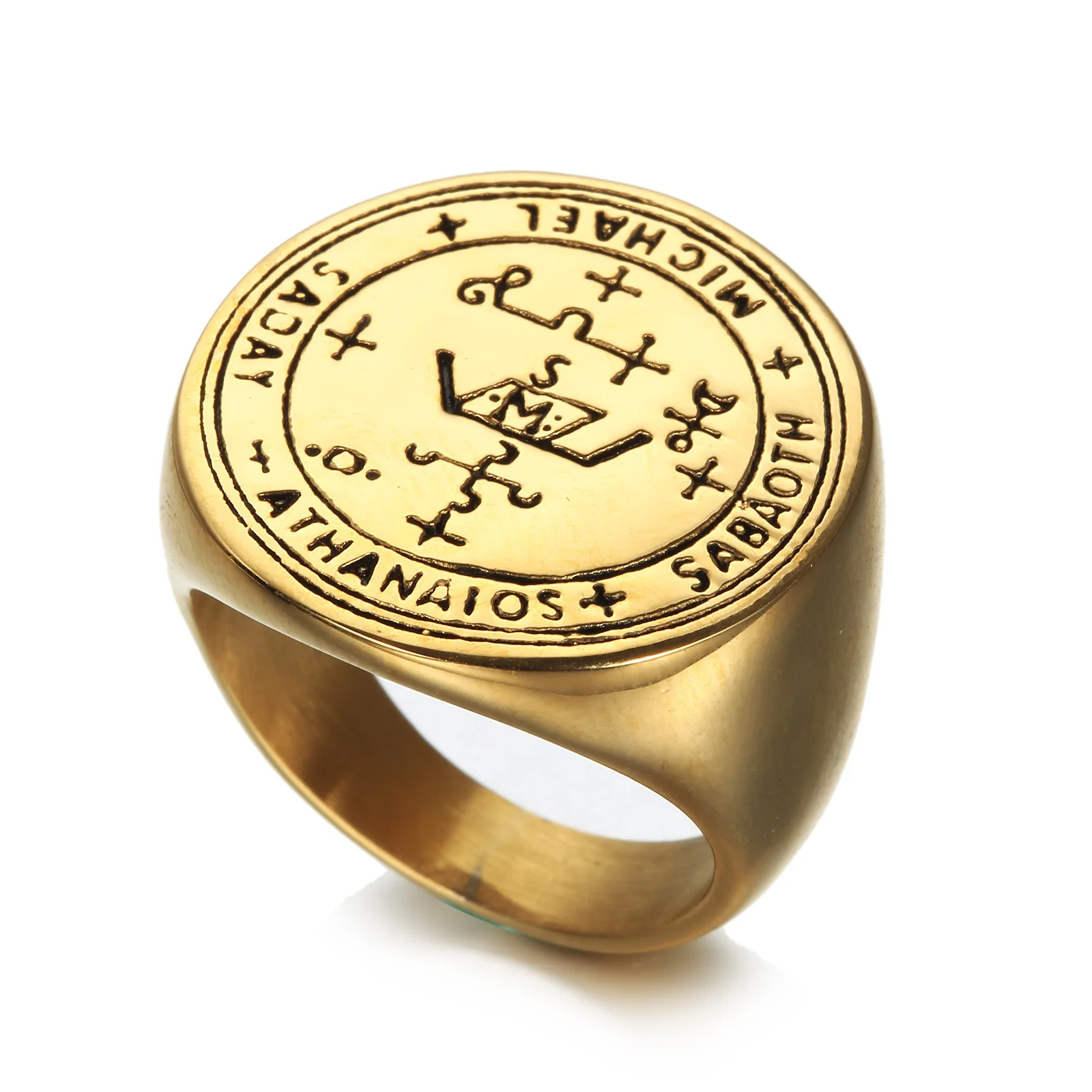 

Hip Hop Punk Archangel Solomon Bodyguard Symbol Ring Men's Titanium Steel Religious Scriptures Versatile Accessories Wholesale