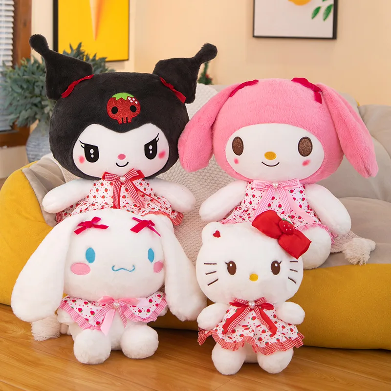 

Cute Sanrio Plushies Strawberry Skirt Kuromi My Melody Cinnamoroll Hello Kitty Doll Kawaii Giant Stuffed Animals Cuddly Toy