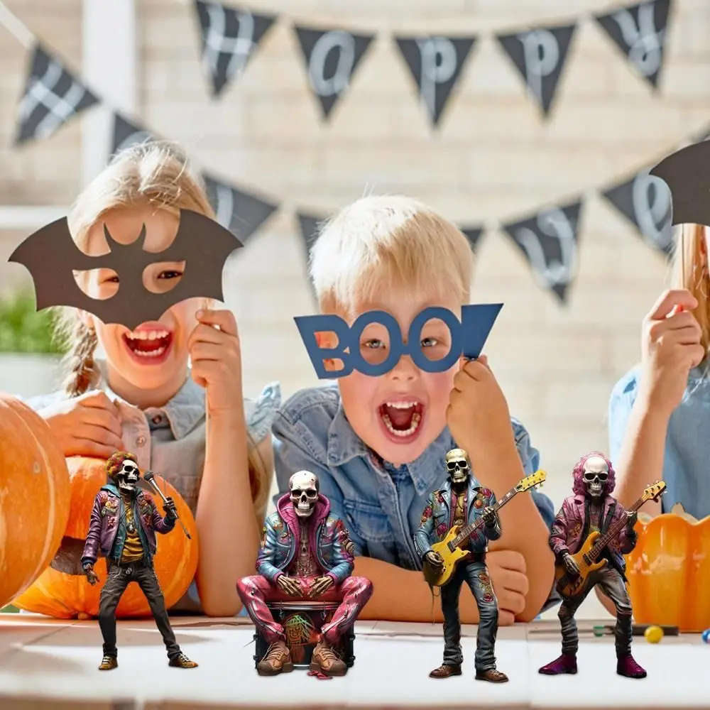 

Roll Skeleton Band Figurines Resin Halloween Decorations Indoor Outdoor Skeleton Ornament Car Instrument Panel Desk Decoration