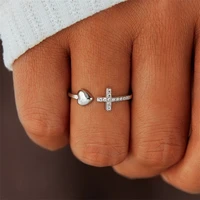 creative design inlaid crystal cross metal peach heart ring charm fashion women silver color rings party gift jewelry for her