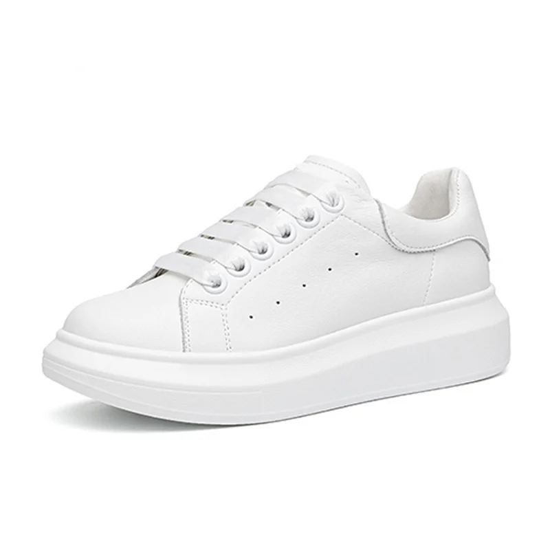 

Genuine Leather Women Platform Sneakers Autumn Fashion Sports Little White Shoes Ladies Vulcanized Shoes Large Size 42