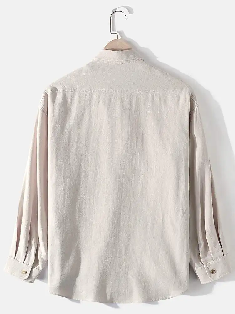 CharmkpR Tops 2023 Men's Cotton Colorblock Patchwork Loose Blouse Casual Streetwear Male Chest Pockets Long Sleeve Shirts  S-2XL
