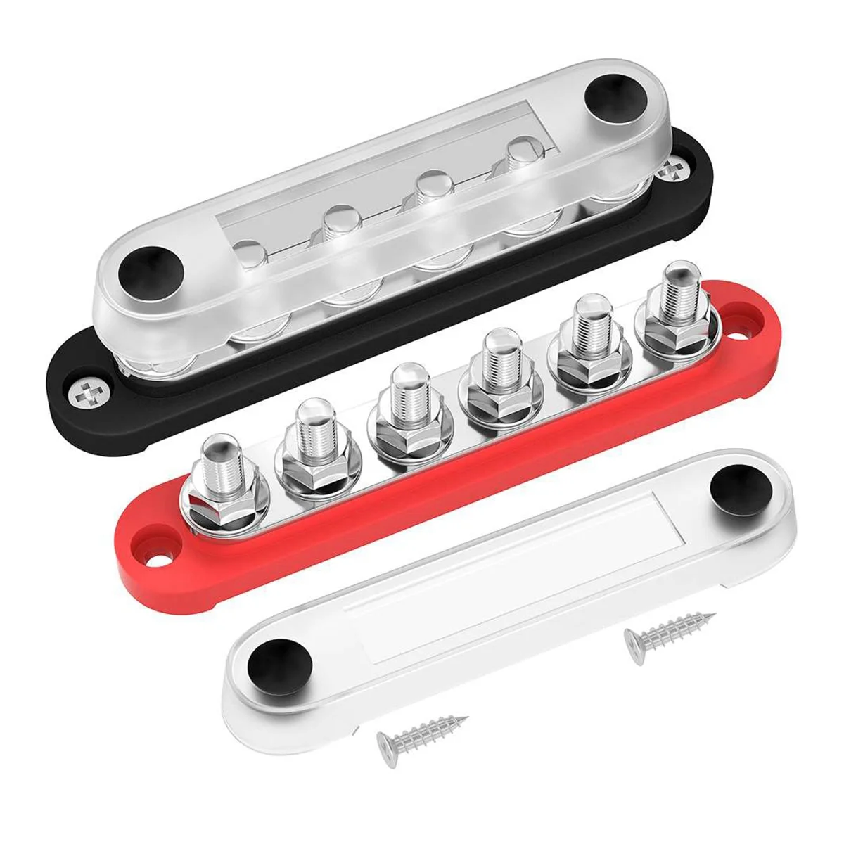

12V Bus Bar 6x5/16Inch (M8) Terminal Studs with Cover 12-48V for Auto