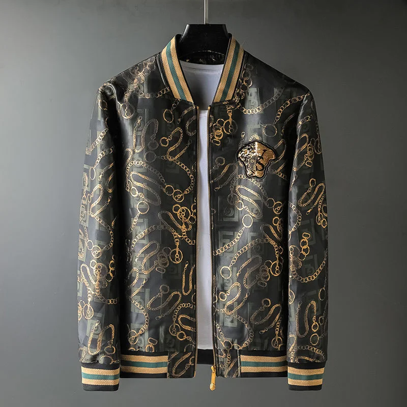 

Роскошная брендовая куртка с вышивкой блестками для тяжелой промышленности Мужская молодежная приталенная модная Корейская версия красив...