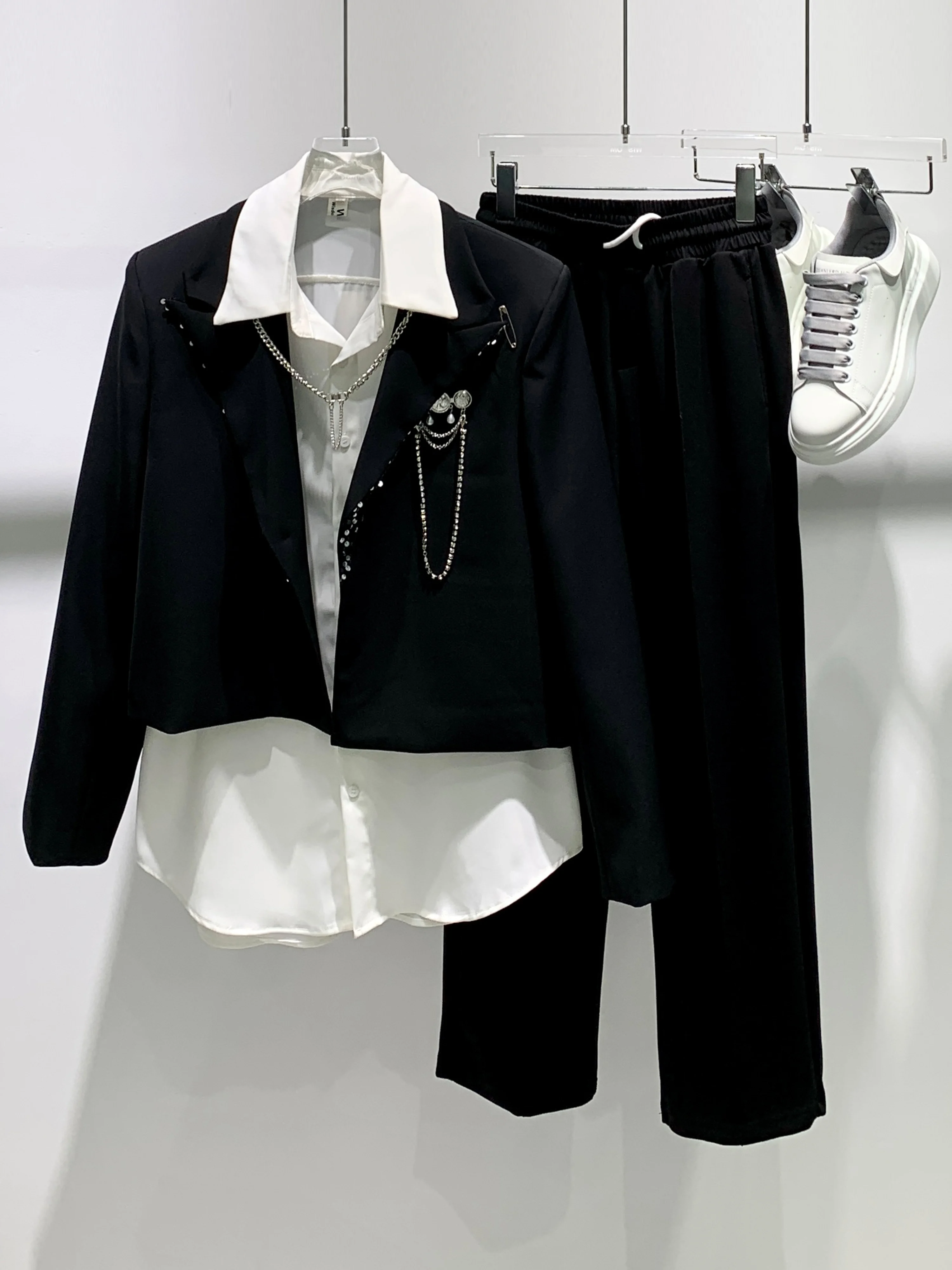 Yifan Sequin Pin Design Short s Men's Trendy Fashion Personalized Suit Top