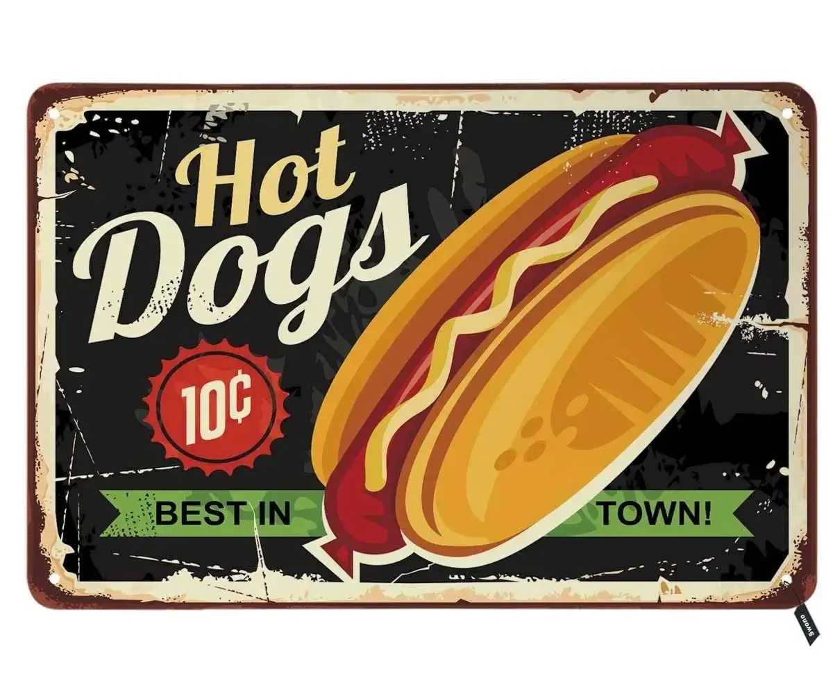 

Hot Dog Retro Tin Signs,Vintage Metal Tin Sign for Men Women,Wall Decor for Bars,Restaurants,Cafes Pubs,12x8 Inch Vintage