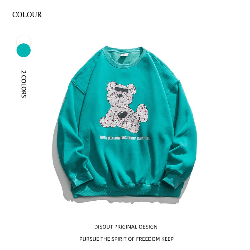 

Мужская толстовка с принтом милого медведя Extfine, 2022, Корейские осенние мужские повседневные пуловеры с круглым вырезом, уличная одежда, мужс...