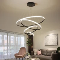 remote dimming led chandelier light for living room dining room kitchen bedroom modern black ring design ceiling pendant lamp