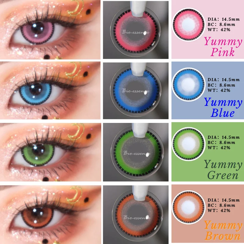 Bio-essence 1 Pair Color Contact Lenses for Eyes Blue Lense Pink Eye Lenses Fashion Lenses Beauty Makeup Yummy Eye Contact