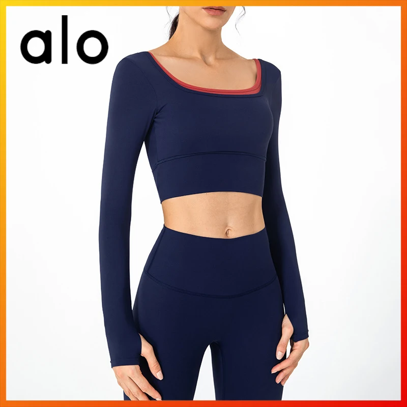 

Alo Yoga Women's Fashion Sports Long Sleeve Women's Outdoor Gym Crop Top Fitness Workout Running Top Sexy Back Hollow Autumn New