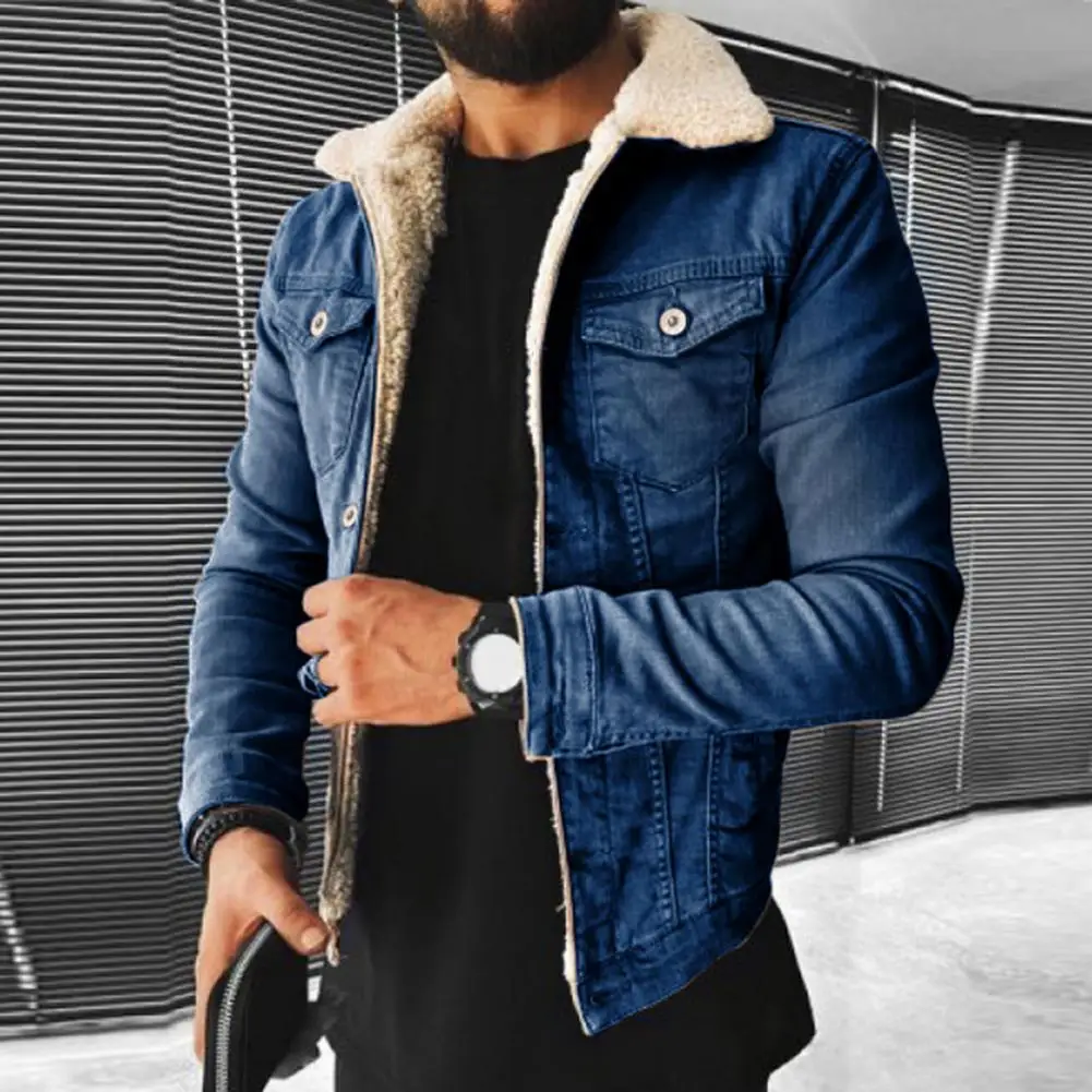 

Trendy Denim Coat Thickened Warm Men Jacket Loose Punk Jacket Outerwear