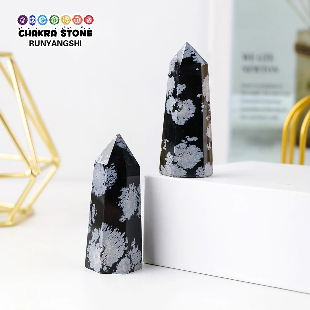 1 шт. натуральный камень поделки энергия кварц Кристалл Черный снежинка обсидиан точечная башня палочка украшение для дома офиса Deaktop