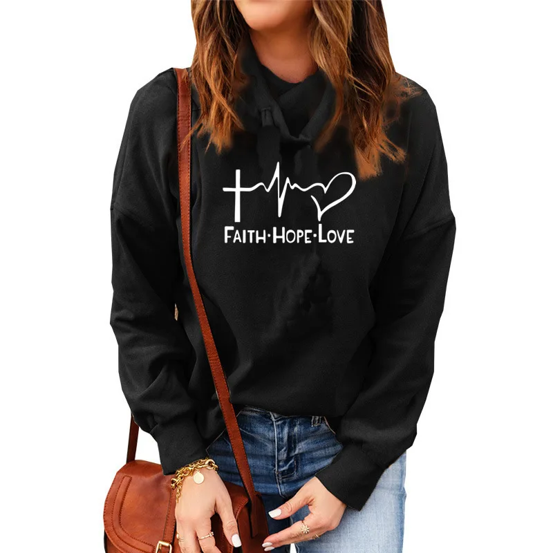 Streetwear Hoodies Kawaii Women Sweatshirt Autumn Long Sleeve Hoodies Harajuku Hoodie Faith Hope Love Print