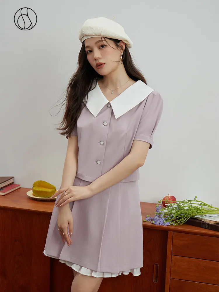 

DUSHU French Retro Style Fashion Suit for Women Summer Chic Puff Sleeve Shirt Sweet Age-reducing Skirt Two-piece Set Female