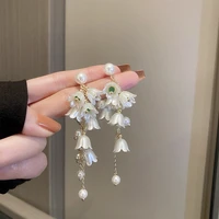 yamega handmade bluebells flower earrings statement bohemian sweet pearl earrings for women girls korean fashion jewelry gifts