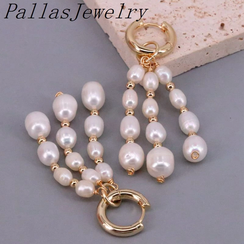 Серьги-кольца женские с пресноводным жемчугом 3 пары |