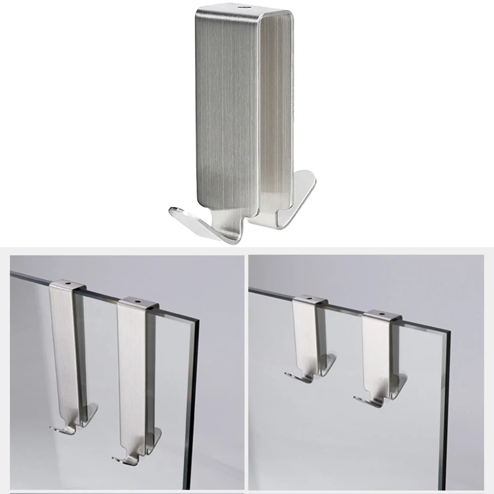 

Stainless Steel Over Door Hanging Rack Double Hooks Shower Door Hook Towel Clothes Hanger Silver Bathroom Hooks(