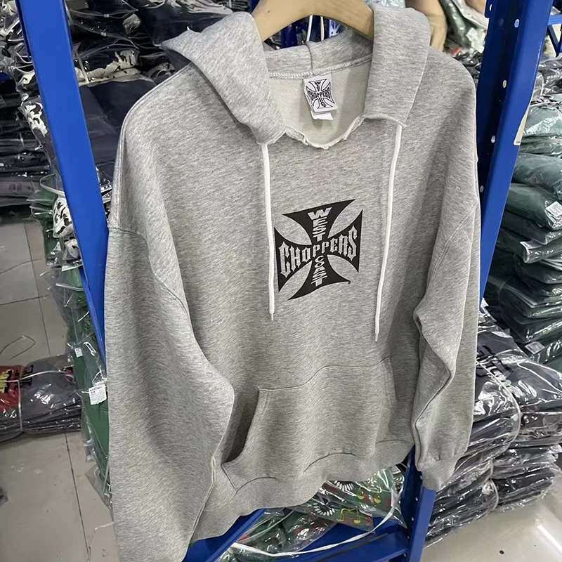 Фото Толстовка с капюшоном West Coast Choppers Do Old Neckline Iron Cross Print Letter Logo Пуловер WEST COAST Мужская уличная толстовка №1
