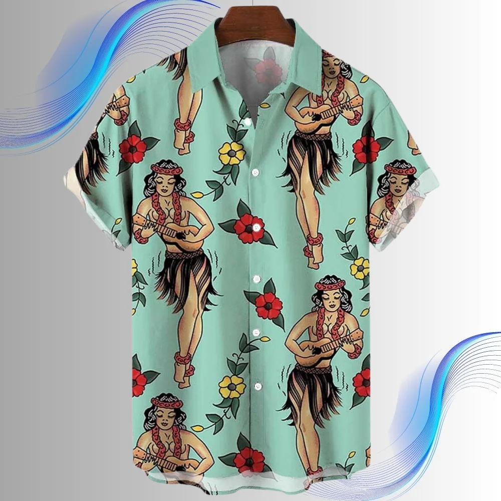 2023 Men's Short Sleeve Shirt Cartoon Print Single breasted Top Hawaiian Men's Breathable Shirt Men's Summer T-shirt s-5XL