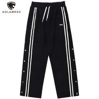 aolamegs side stripe breasted pant men adjustable drawstring loose straight jogger trouser casual high quality streetwear unisex