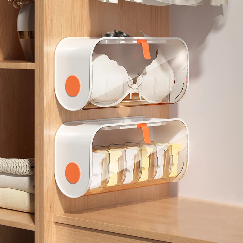 

1PC Wall Mounted Underwear Panties Storage Box Detachable Bulkhead Transparent Wardrobe Storage Box Dustproof Save Space
