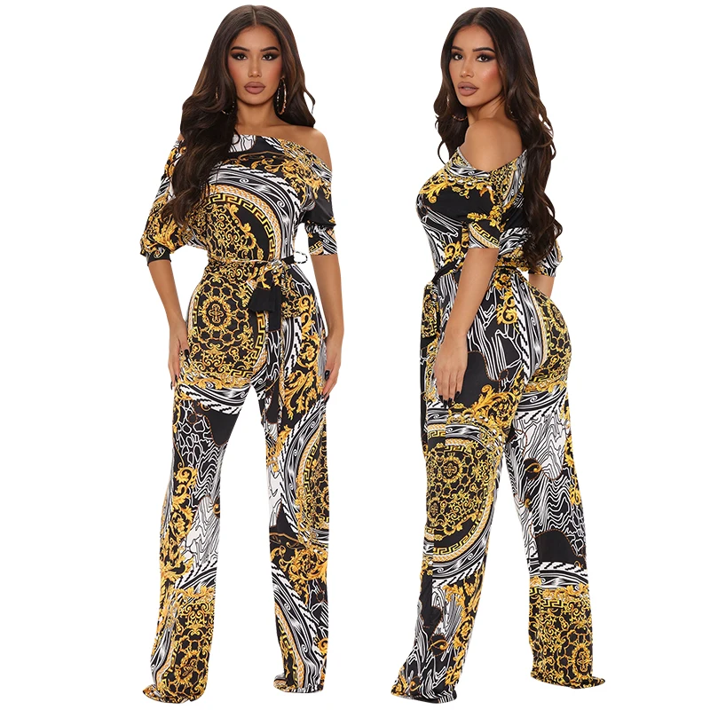 

DM218112 summer jumpsuit for woman 2022 trendy strapless cool lady pattern printed elegant one piece women's jumpsuits bodysuits