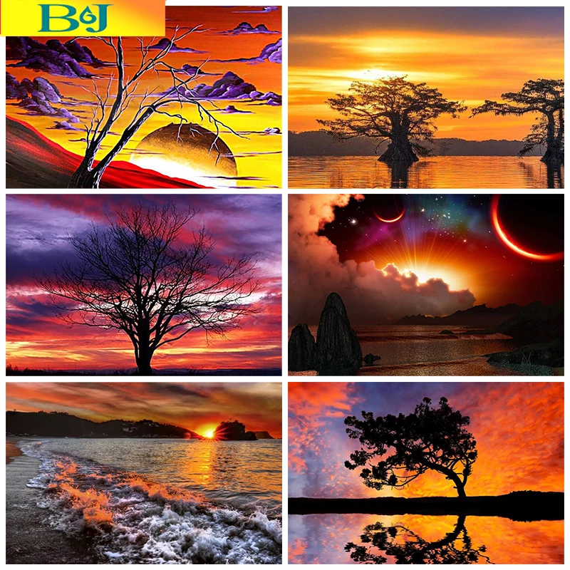 

Sunset 5D DIY Diamond Mosaic Kit Seaside Diamond Painting Scenery Full Diamond Embroidery Painting Rhinestone Home Decor Gift