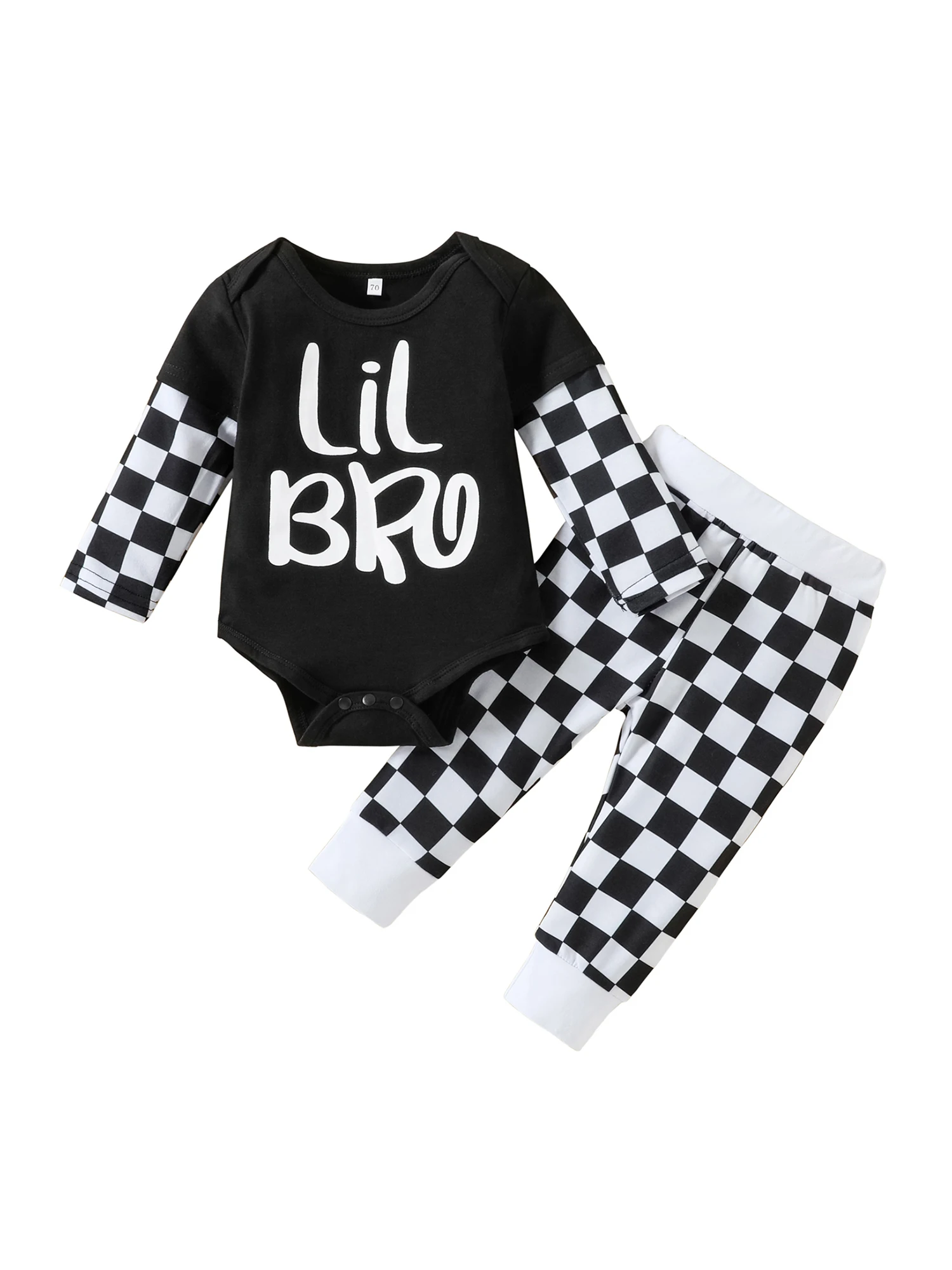 

Infant Baby Boys 2pcs Outfits Set Checkerboard Patchwork Long Sleeve Romper Sweatshirt Tops Drawstring Jogger Pants