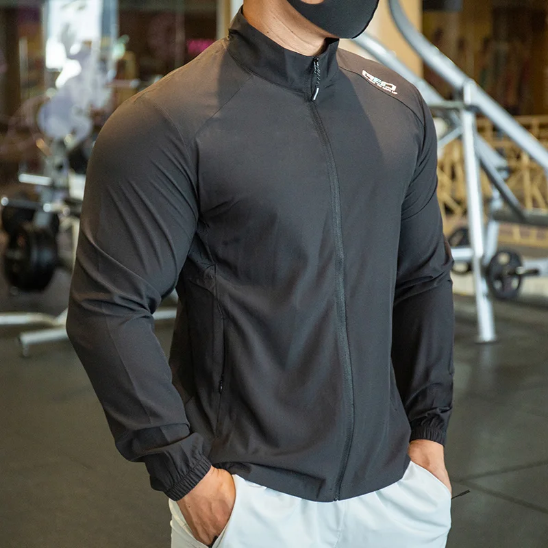 Men's Outdoor Sports Running Jackets with Zipper Casual Fitness Black White Sportcoats Thin Quick Dry Sunscreen Workout Clothes