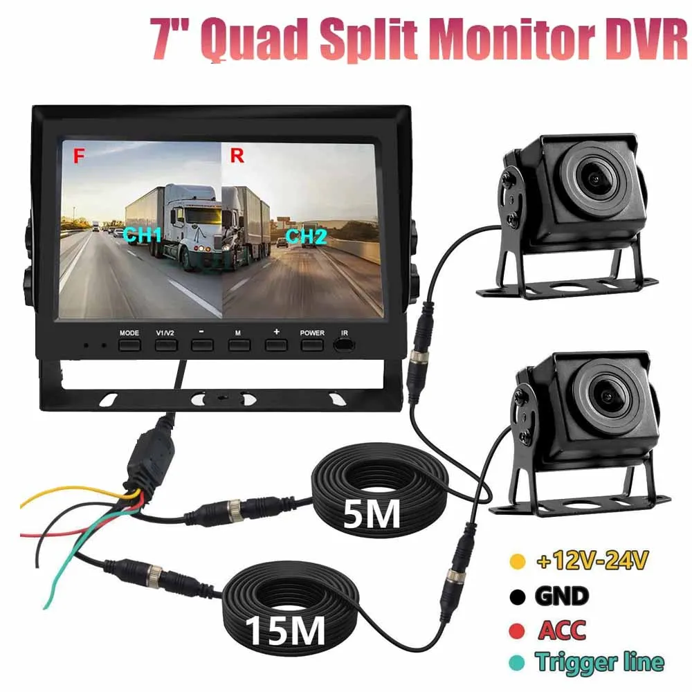 7-дюймовая Система Dvr С Двойным Монитором И 2 Резервными Камерами Ahd Для Прицепов