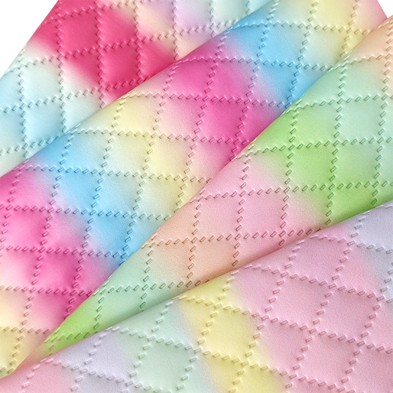 

Rainbow Colours Bump Textured Rhombus Checkered Synthetic Leather Fabric for Handbag Earrings Hair Bows Pouches Crafts 30x135cm