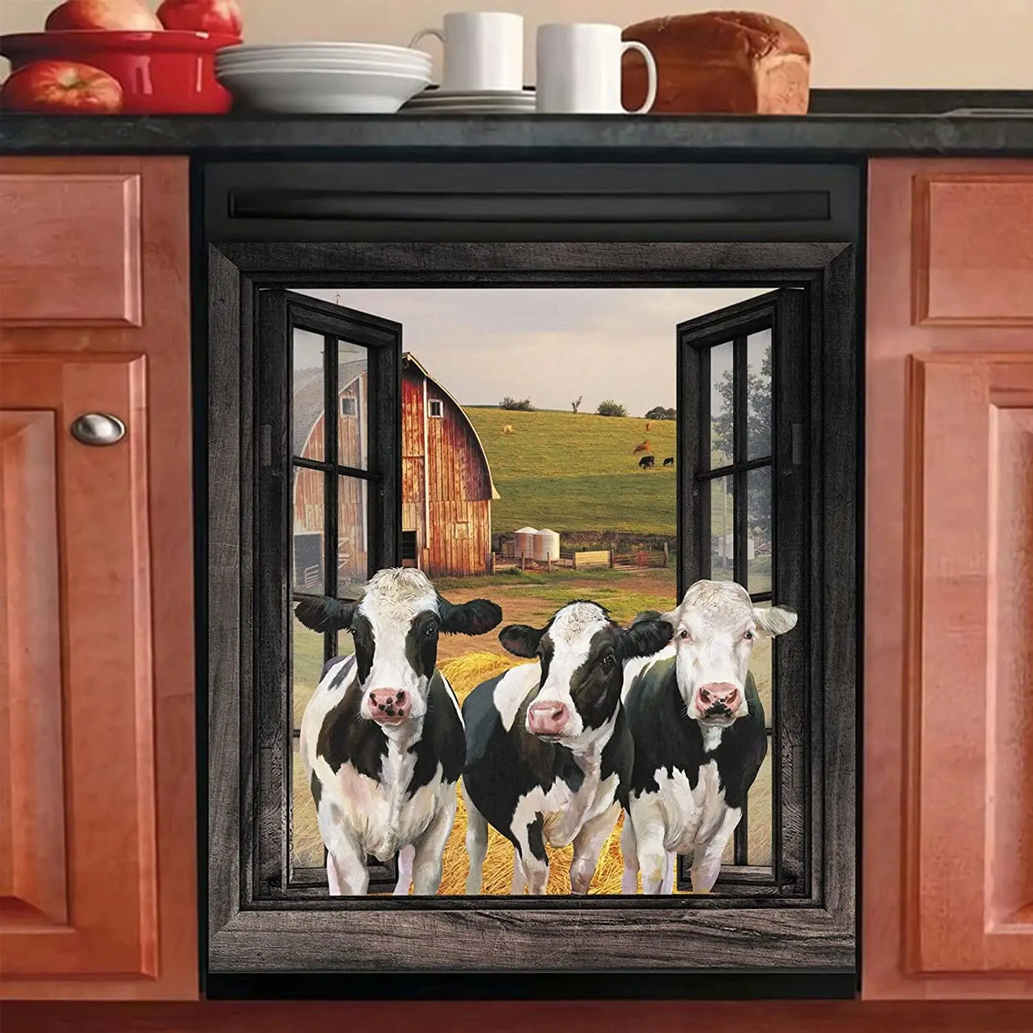 

Cow Farm Window Decor Kitchen Dishwasher Cover Magnetic Farmhouse Magnet for Fridge 23" W x 26" H