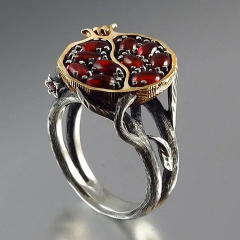 Женское кольцо с гранатом, винтажное ювелирное изделие в стиле бохо с красным гранатом