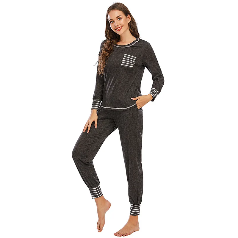 Autumn and Winter New Women's Pajamas Round Neck Long Sleeve Home Pajamas Two-piece Home Service Pajama Set Women Sleepwear
